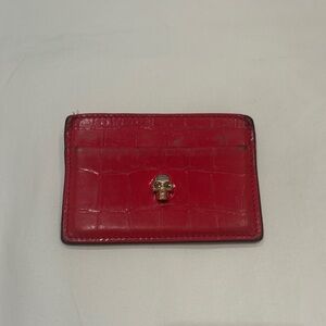 Alexander McQueen Red Card Holder with Gold Skull